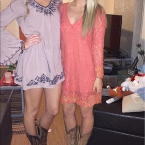 Free People Coral Long Sleeve Mini Dress